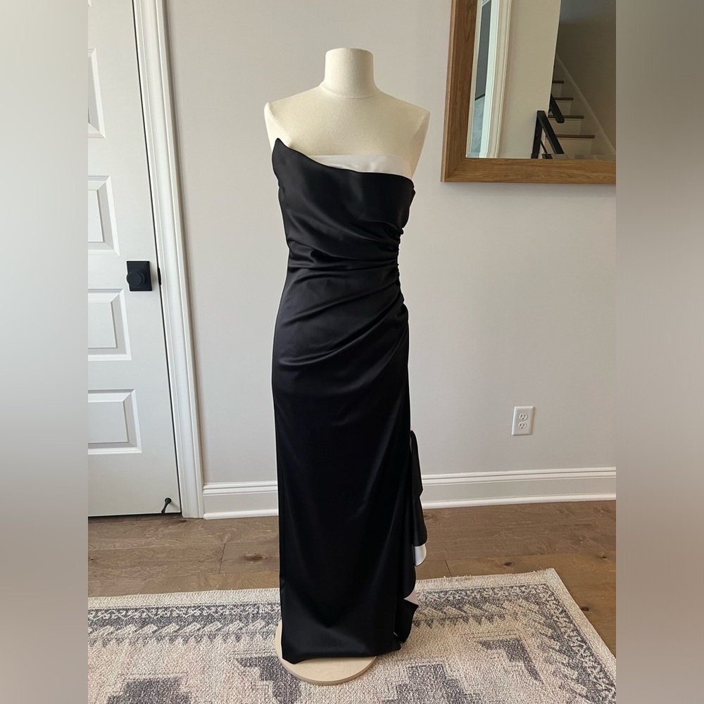 Black and white satin formal gown